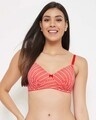 Shop Padded Non Wired Full Cup Geometric Print T-Shirt Bra In Red-Front
