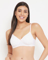 Shop Padded Non Wired Full Cup Geometric Print T-Shirt Bra In White-Front