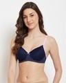 Shop Padded Non Wired Full Cup Multiway T-Shirt Bra In Blue Melange-Front