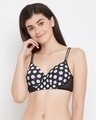 Shop Padded Non Wired Full Cup Polka Print T Shirt Bra In Black-Front