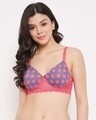 Shop Padded Non Wired Full Cup Polka Print T-Shirt Bra In Red-Front