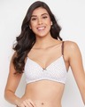 Shop Padded Non Wired Full Cup Polka Print T-shirt Multiway Bra In White-Front