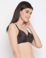 Shop Padded Non Wired Full Cup Printed Multiway T-shirt Bra In Charcoal Grey-Full