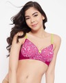 Shop Padded Non Wired Full Cup Printed T-shirt Bra In Dark Pink-Front