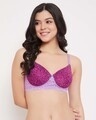 Shop Padded Non Wired Full Cup Printed T Shirt Bra In Purple-Front