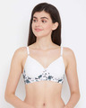 Shop Padded Non Wired Full Cup Printed T-shirt Bra In White-Front