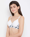 Shop Padded Non Wired Full Cup Printed T-shirt Bra In White-Design