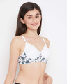 Shop Padded Non Wired Full Cup Printed T-shirt Bra In White-Full