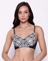 Shop Padded Non Wired Full Cup Striped T-shirt Bra In White-Front