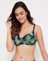 Shop Padded Non Wired Full Cup Tropical Print Multiway T-shirt Bra In Navy-Front