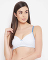 Shop Padded Non Wired Full Cup Wave Print Multiway T-shirt Bra In White-Front