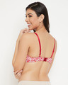 Shop Padded Underwired Demi Cup Floral Print Plunge Bra In Red-Design