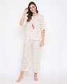 Shop Pizza Print Flared Top & Pyjama Set In White   Cotton Rich-Front