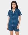 Shop Polka Print Button Down Shirt & Shorts Set In Navy Blue   100% Cotton-Front