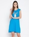 Shop Popsicle And Text Print Short Night Dress In Blue   Pure Cotton-Front
