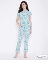 Shop Pretty Florals Button Me Up Shirt & Pyjama In Blue   Cotton-Front