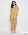 Shop Pretty Florals Button Me Up Shirt & Pyjama In Yellow  100% Cotton-Front