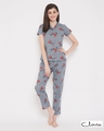 Shop Pretty Florals Button Me Up Shirt & Pyjama Set In Grey   100% Cotton-Front