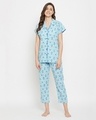 Shop Pretty Florals Button Me Up Shirt & Pyjama Set In Light Blue-Front