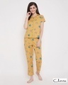 Shop Pretty Florals Button Me Up Shirt & Pyjama Set In Mustard   100% Cotton-Front