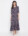 Shop Pretty Florals Long Night Dress In Navy-Front