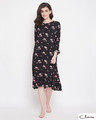 Shop Pretty Florals Mid Length Night Dress In Black-Front