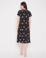 Shop Pretty Florals Mid Length Night Dress With Side Slits In Black   Rayon-Design