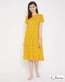 Shop Pretty Florals Mid Length Night Dress With Side Slits In Yellow   Rayon-Front