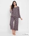 Shop Pretty Florals Top & Pyjama In Navy   Rayon-Front