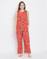 Shop Pretty Florals Top & Pyjama In Orange  Crepe-Front