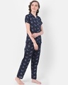 Shop Print Me Pretty Button Me Up Shirt & Pyjama In Navy  Crepe-Design