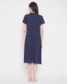 Shop Print Me Pretty Mid Length Night Dress With Side Slits In Navy   Rayon-Design