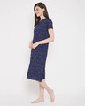 Shop Print Me Pretty Mid Length Night Dress With Side Slits In Navy   Rayon-Full