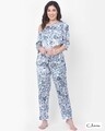 Shop Print Me Pretty Top & Pyjama In Blue  Satin-Front