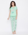 Shop Quirky Print Top & Pyjama Set In Mint Green   100% Cotton-Front