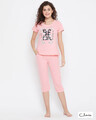 Shop Quirky Text Top & Capri Set In Baby Pink 100% Cotton-Front