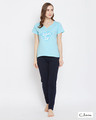 Shop Quirky Text Top & Pyjama Set In Blue   Cotton Rich-Front