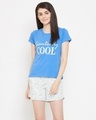 Shop Quirky Text Top And Shorts Set In Blue And White  Cotton Rich-Front