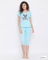 Shop Quirky Text Top & Capri Set In Light Blue  100% Cotton