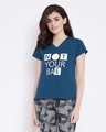 Shop Quirky Text Top In Dark Blue   Cotton-Front
