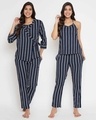 Shop Rayon Stripes Printed Cami Top & Jacket Pyjama Set-Front
