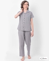 Shop Sassy Stripes Button Me Up Shirt & Pyjama In Grey  Crepe-Front