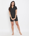 Shop Sassy Stripes Button Me Up Shirt & Shorts With Knotted Hairband In Black-Full