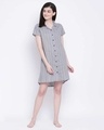 Shop Sassy Stripes Button Me Up Short Night Dress In Grey-Full