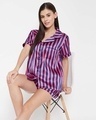 Shop Sassy Stripes Buttun Me Up Shirt And Shorts Set In Pink   Satin-Front
