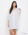 Shop Sassy Stripes Short Night Dress In White   Rayon-Front