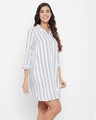 Shop Sassy Stripes Short Night Dress In White   Rayon-Design