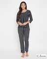 Shop Sassy Stripes Top & Pyjama In Black   Rayon-Front
