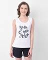 Shop Sea Life Text Print Sleeveless Top Shorts In White & Navy   100% Cotton-Front