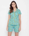 Shop Smiley Print Button Me Up Shirt & Shorts Set In Sky Blue-Front